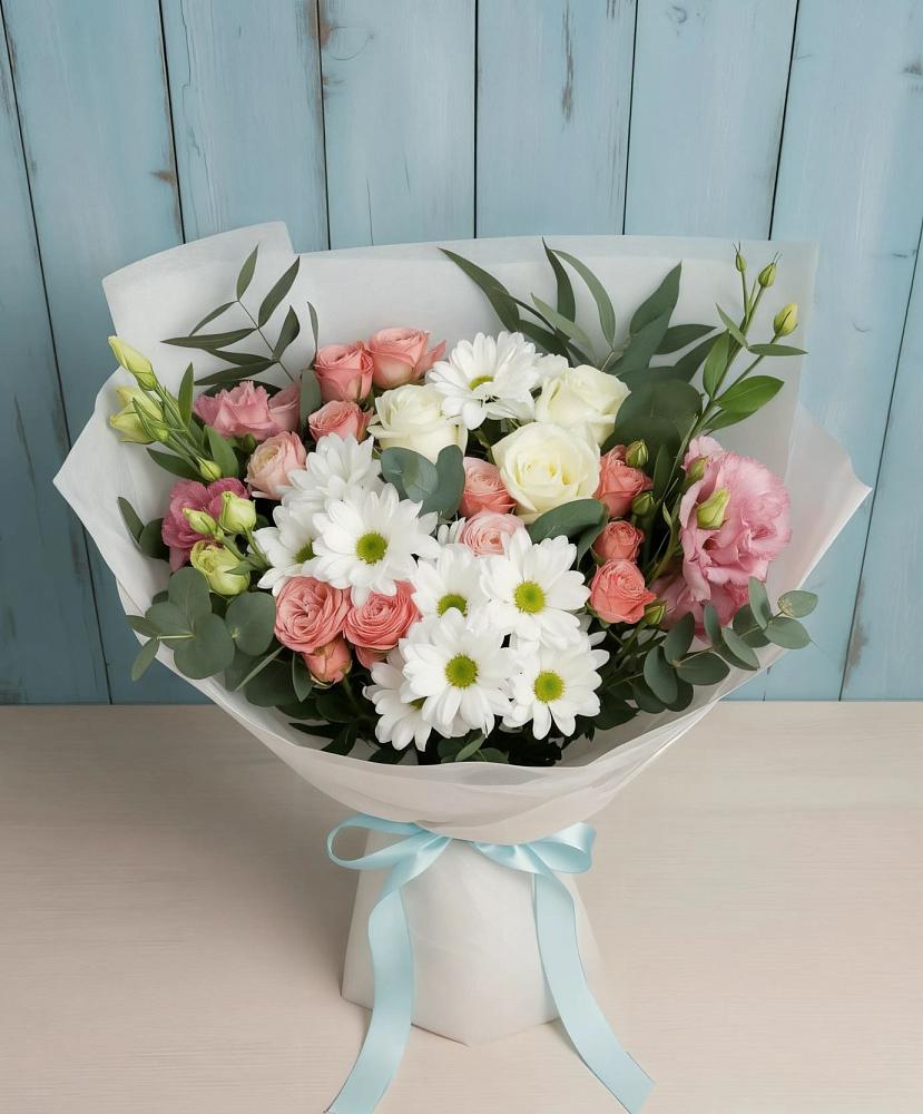 Букет цветов из: Розы, Лизиантусы и Хризантемы в Палехе