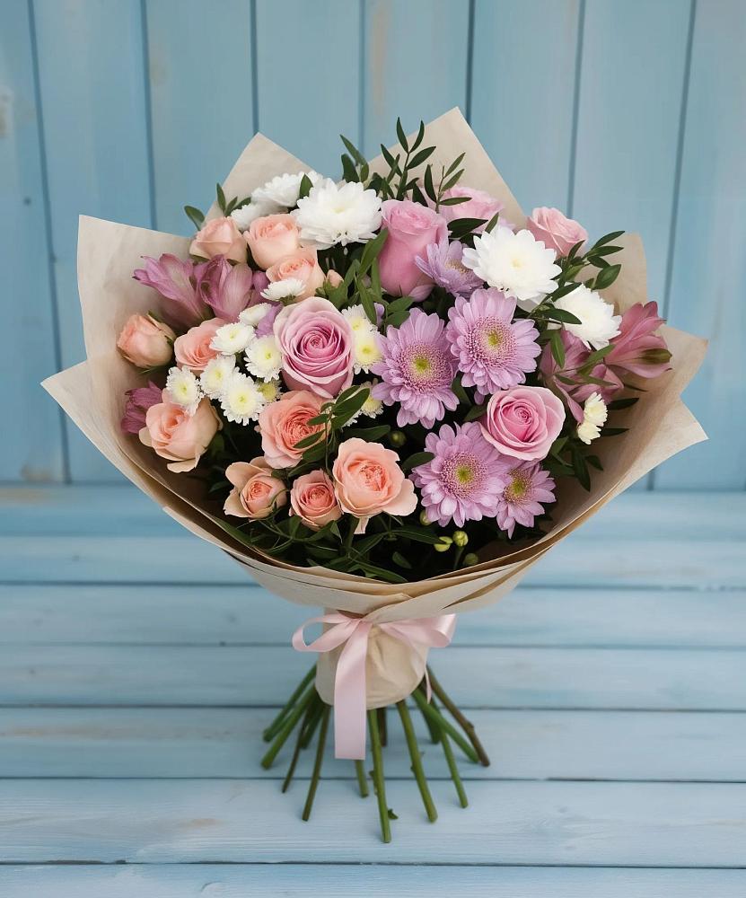 Букет цветов из: Хризантемы, Розы и Альстромерии в Палехе
