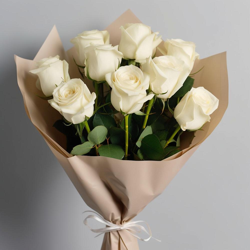 Букет 9 Белых роз Эдлесс Лав в Палехе