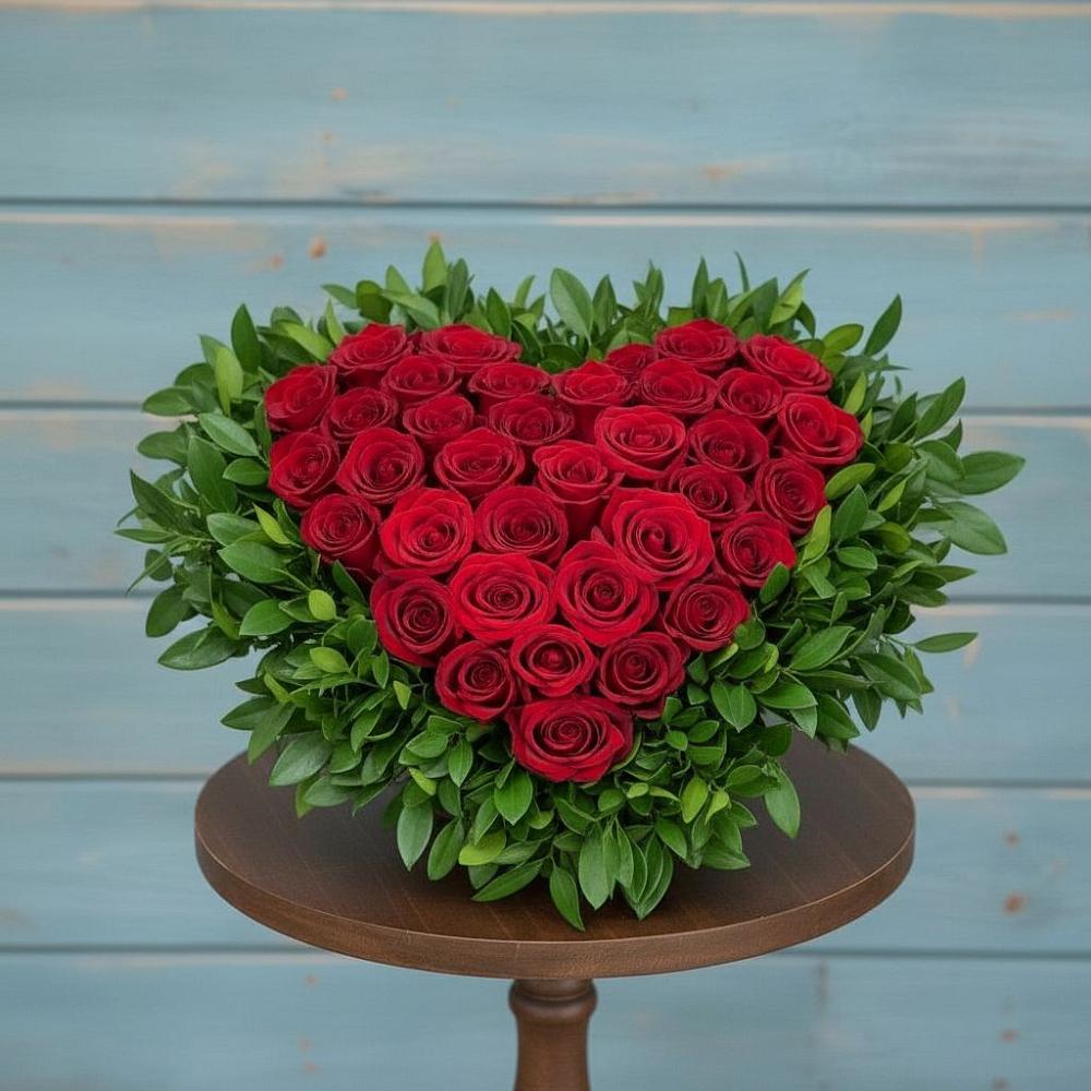 Цветочная композиция из Розы в виде сердца в Палехе