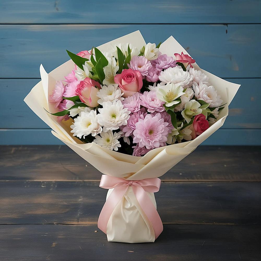 Букет цветов из: Хризантемы, Альстромерии и Розы в Палехе